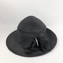 Load image into Gallery viewer, 1930s Black Straw Hat with White Celluloid Trim