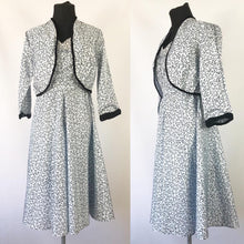 Load image into Gallery viewer, 1950s Artificial Silk Novelty Print Dress and Bolero Set - B32
