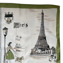 Load image into Gallery viewer, Vintage 1950's or 1960's Paris Tourist Scarf with The Eiffel Tower, Notre-Dame and More - Great Neckerchief
