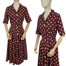 Load image into Gallery viewer, Original 1950's Brown and White Polka Dot Day Dress with Mother of Pearl Buttons - Bust 36 38