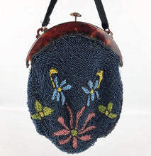 Load image into Gallery viewer, Original 1930s Beaded Bag with Floral Detail and Celluloid Frame *