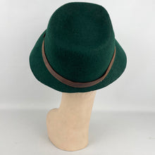 Load image into Gallery viewer, Original 1930's or 1940's French Forest Green Felt Hat with Leather Trim and Buckles