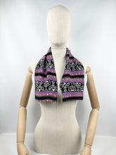 Load image into Gallery viewer, Original 1930's Vibrant Crepe Scarf or Headscarf in Purple, Magenta, Black and White - Great Christmas Gift