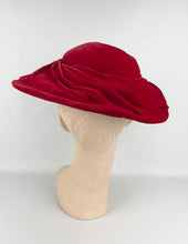 Load image into Gallery viewer, Original 1950's Bright Red Velvet Platter Hat by Jacoll *