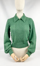 Load image into Gallery viewer, 1930's Reproduction Hand Knitted Long Sleeved Cable Jumper in Forest Green Alpaca Wool - Bust 36 38
