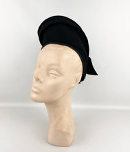 Load image into Gallery viewer, Original 1940's Inky Black Felt Hat with Fabulous Shaping and Net Trim