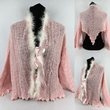 Load image into Gallery viewer, Original 1930s Crochet Bed Jacket with Marabou Feather Trim
