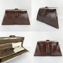 Load image into Gallery viewer, Original 1930s Chocolate Brown Leather Clutch Bag - Art Deco Design