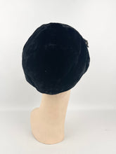 Load image into Gallery viewer, Original 1930s Close Fitting Black Velvet Hat with Padded Brim and Paste Trim
