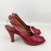 Load image into Gallery viewer, Original 1940's Cherry Red Leather Peep-toe Sling-back Heels - UK 3.5 4
