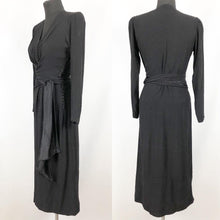Load image into Gallery viewer, 1930s 1940s Wounded but Wearable Black Satin Backed Crepe Dress - Bust 36 38