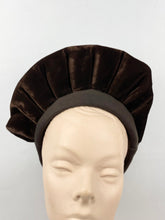Load image into Gallery viewer, Incredible 1940s Chocolate Brown Felt and Velvet Hat With Huge Stand Up Brim and Bow Trim
