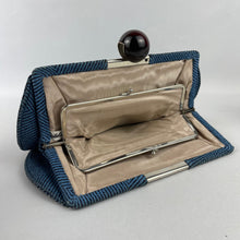 Load image into Gallery viewer, Exceptional Original 1930's Two-Tone Blue Clutch Bag with Cherry Amber Bakelite Clasp