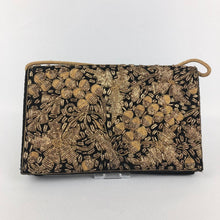 Load image into Gallery viewer, Vintage Black Velvet Evening Bag with Metallic Gold Embroidery