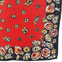 Load image into Gallery viewer, Original 1940's Pure Silk Hankie in Red, Black, White and Yellow Floral - Great Gift Idea