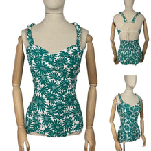 Load image into Gallery viewer, Original 1940's 1950's Martin White Green and White Floral Swimsuit - Vintage Swimwear - Bust 36 *