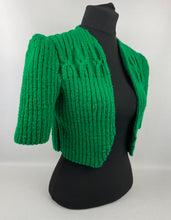 Load image into Gallery viewer, 1940's Reproduction Hand Knitted Bolero in Emerald Green - B36 37 38 39 40