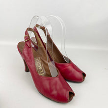Load image into Gallery viewer, Original 1940's Cherry Red Leather Peep-toe Sling-back Heels - UK 3.5 4