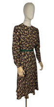 Load image into Gallery viewer, Original 1930’s Brown Crepe Long Sleeved Dress with Pretty Floral Print - Bust 34 36 38 *