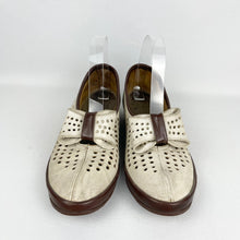 Load image into Gallery viewer, Original 1930's 1940's Brown Leather and Cream Suede Wedge Shoes With Large Bow Trim - UK 5.5 6