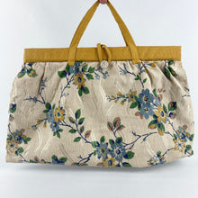 Load image into Gallery viewer, Original 1940s Mustard and Blue Floral Knitting Bag Which Makes a Great Handbag