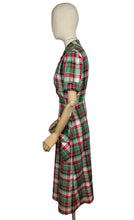 Load image into Gallery viewer, Original 1930's 1940's Fine Cotton Plaid Dress in Red, White and Green - Bust 36 38
