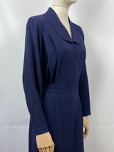 Load image into Gallery viewer, Original 1930s Belted Navy Wool Day Dress with Long Sleeves - Bust 40 41 42
