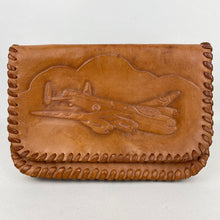 Load image into Gallery viewer, Original 1940's Tooled Leather Bag with Avro Lancaster Bomber Design - WW2 Bag