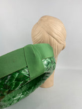 Load image into Gallery viewer, Original 1960s Vibrant Green Lacquered Raffia Hat with Grosgrain Trim