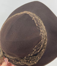 Load image into Gallery viewer, Original 1930's Warm Brown Felt Fedora with Squared Off Brim and Net Trim