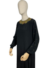 Load image into Gallery viewer, Original 1920's 1930's Black Silk Crepe Day Dress with Incredible Soutache Collar with Silk Embroidery - Bust 36