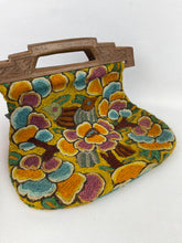 Load image into Gallery viewer, Original 1920’s Crewel Work Wool Bag with Birds and Flowers - Pretty Carved Wooden Handles