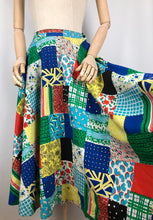 Load image into Gallery viewer, Original 1950s Reversible Circle Skirt in Patchwork Print and Black - Waist 28"