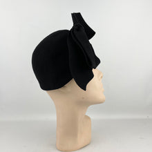 Load image into Gallery viewer, Original 1930's Black Felt Statement Hat by Jacoll - Massive Felt and Velvet Bow Trim
