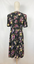 Load image into Gallery viewer, Original 1940s Black Floral Dress with Sweetheart Net Covered Neckline - Bust 36 38