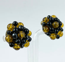 Load image into Gallery viewer, Vintage 1950's German Made Black and Gold Glass Clip-on Earrings
