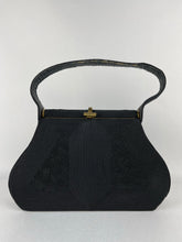 Load image into Gallery viewer, Original 1940s 1950s Black Corde Bag with Gold Tone Clasp