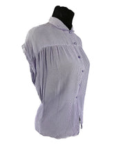 Load image into Gallery viewer, Original 1940's 1950's Purple and White Stripe Blouse with Purple Glass Buttons - Bust 36