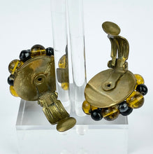 Load image into Gallery viewer, Vintage 1950's German Made Black and Gold Glass Clip-on Earrings