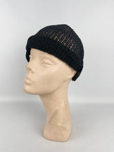 Load image into Gallery viewer, Original 1920s Black Cloche in Fine Crochet - Sunson Labelled Vintage Hat