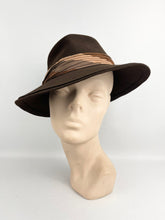Load image into Gallery viewer, Original 1940's American Made Dark Brown Felt Fedora with Stripe Trim - Draper Saks