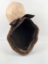 Load image into Gallery viewer, Original 1940s Chocolate Brown Felt Winter Hat Trimmed With Real Fur