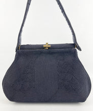 Load image into Gallery viewer, Original 1940s 1950s Dark Navy Blue Corde Bag with Gold Tone Clasp