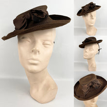 Load image into Gallery viewer, Original 1930's 1940's Chocolate Brown Felt Tilt Topper Hat - Smart Vintage Hat