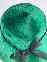 Load image into Gallery viewer, Original 1950's Bonnet Style Hat in Vibrant Green Velvet with Black Trim