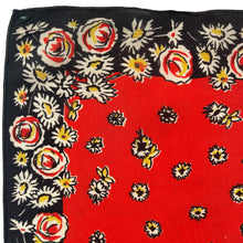 Load image into Gallery viewer, Original 1940's Pure Silk Hankie in Red, Black, White and Yellow Floral - Great Gift Idea