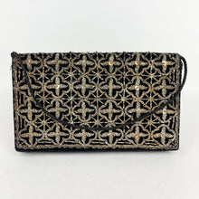 Load image into Gallery viewer, Vintage Black Velvet Evening Bag with Metallic Silver Embroidery - Neat Little Clutch *