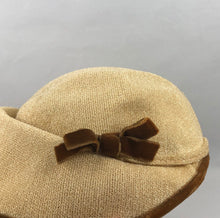 Load image into Gallery viewer, 1950s "Straw" Hat with Brown Velvet Bow Trim