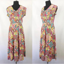 Load image into Gallery viewer, 1940s Bold Floral Dress in Pink, Teal, Chartreuse and Brown - Bust 34 35 35