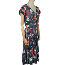 Load image into Gallery viewer, Original 1950's Grey Floral Crinkle Crepe Dress with Crossover Front - Bust 34 36 *